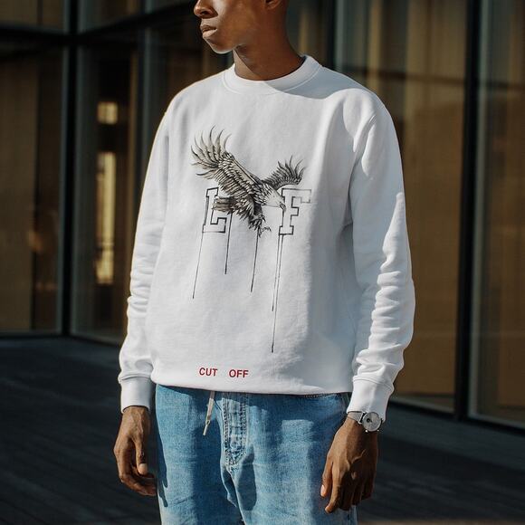 OFF-WHITE Men's Othelo's Eagle Crew Sweatshirt Size M In White - Picture 3 of 10